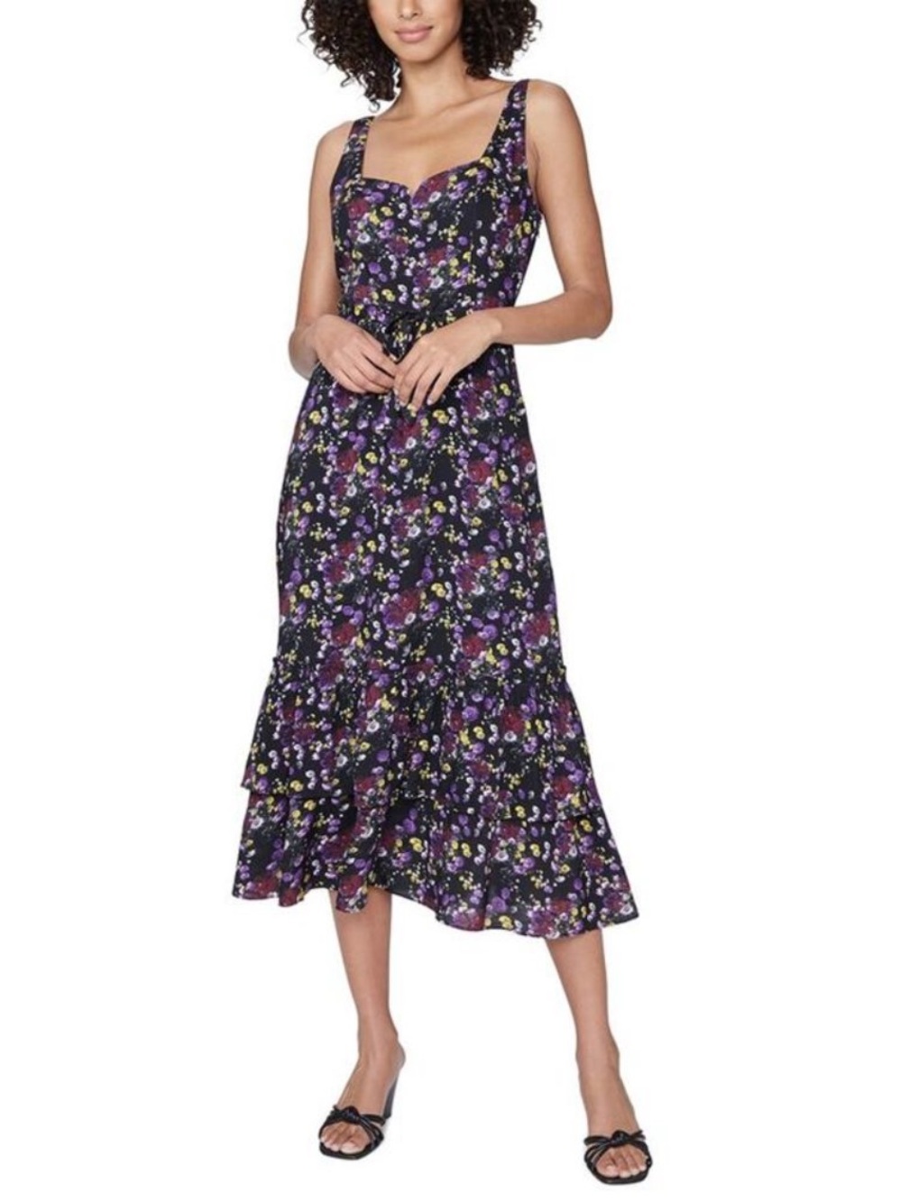 PAIGE Michelada Dress NWT size XL Black Floral Midi Length Autumn Wedding Guest